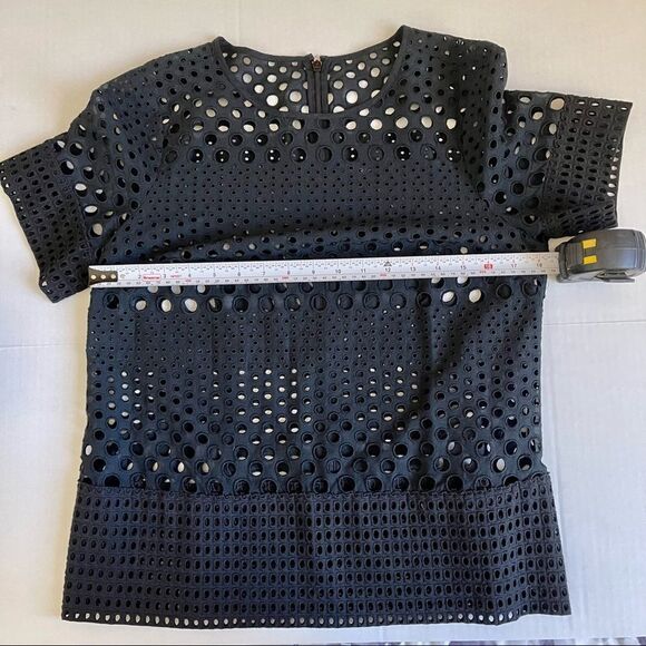 Eyelet Embroided Top -Short Sleeve - Black - Size Small - Picture 4 of 5